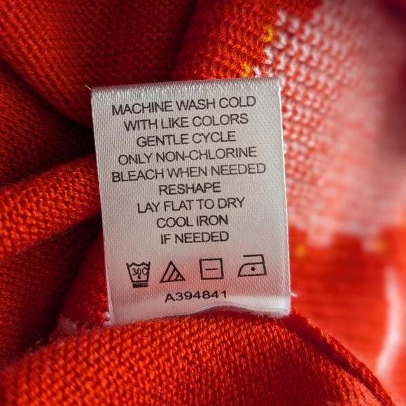 Laurie Felt Cashmere Blend Orange Red Daily Print V-Neck Sweater Size S - Picture 10 of 13